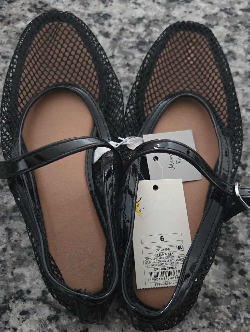 a new day Black Mesh Mary Jane Flats with Patent Strap